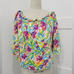 Stella Parker Women's Cold Shoulder Floral Bell Sleeves Blouse Size L